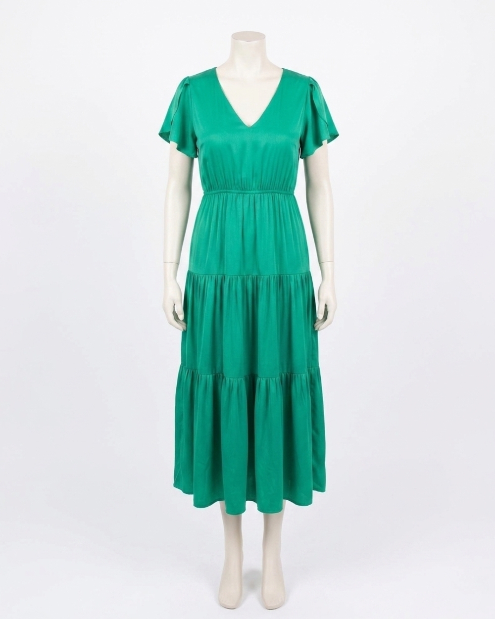 NEW WISHLIST tiered midi dress in emerald